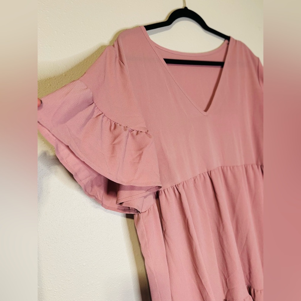 Pink Ruffle Sleeve Dress 2XL